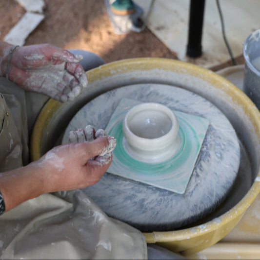 A ceramic bowl thrown on the wheel in the back yard of 3 cups ceramics located in Austin TX