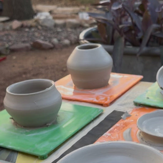 Examples of clay pieces thrown at 3 Cups Ceramics studio located in Austin TX